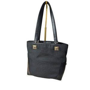 VTG AUTH Salvatore Ferragamo Shoulder Bag Black Nylon/ Leather Golden Hardware